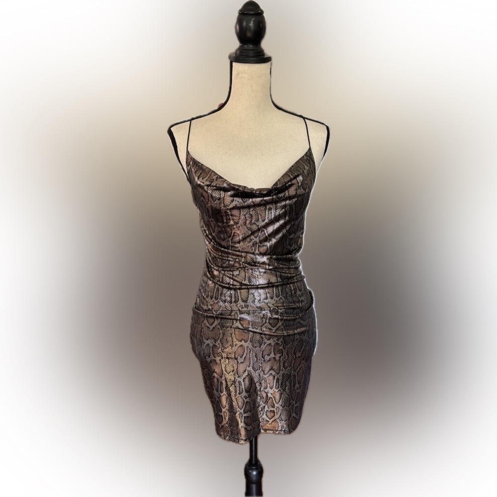 METALLIC SNAKE PRINT MINI DRESS DIVIDED